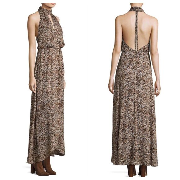 Free People Animal Instincts Maxi Halter Open Back Dress in Cheetah Combo Size 0 - Picture 4 of 12